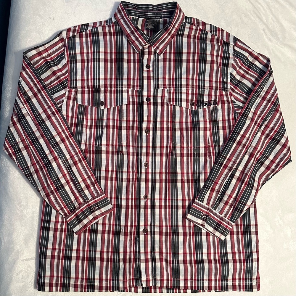 VTG le jean de marithe + francois girbaud button up shirt Mens XL red white blue